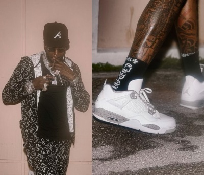 2 Chainz Wearing A Louis Vuitton X Nba Black Zip Hoodie And Short With Chrome Hearts Socks And Jordan 3s