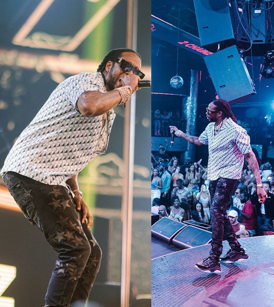 2 Chainz Performing In an Amiri Shirt & Jeans With Louis Vuitton Sunglasses