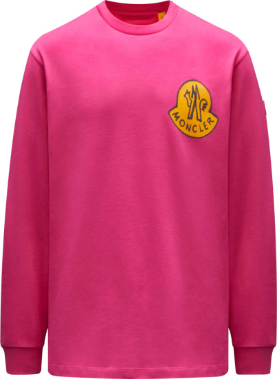 2 Moncler 1952 Pink And Big Yellow Logo Long Sleeve T Shirt