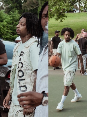 21 Savage Wearing A A Cold Wall Vest And Shorts With A Lv Tee And Nike X Off White Dunks