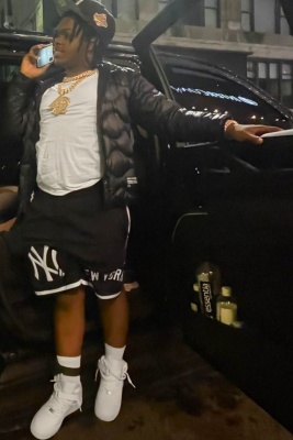 42 Dugg Wearing A Ny Yankees Fitted Hat Moncler Puffer Jacket Yankees Shorts And Nike Mid Air Force 1s