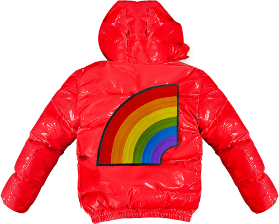 6ix9ine Red Rainbow Patch Puffer Jacket