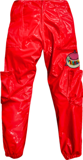 6ix9ine Shiny Merch Puffer Pants Red