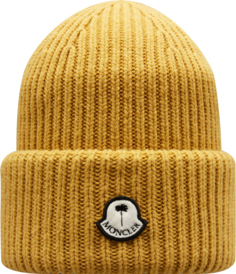 8 Moncler Palm Angels Yellow Ribbed Knit Beanie H209l3b00007m1241130
