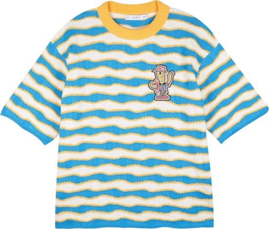 89 Avril 90 Blue And Yellow Striped Cactus Patch T Shirt