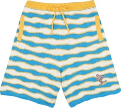 Blue & Yellow Wavy Striped Shorts