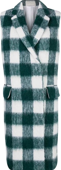 Calvin Klein 205w39nyc Green And White Plaid Long Vest