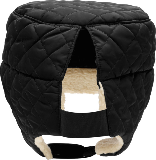 Chanel Black Quilted Nylon Coco Neige Shearling Trapper Hat