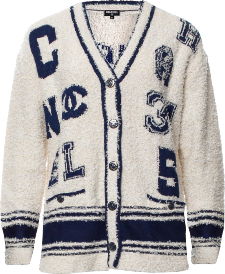 Chanel White & Blue Varsity Cardigan | Incorporated Style