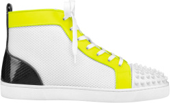 Christian Louboutin White Neon Yellow Lou Spikes Orlato Sneakers