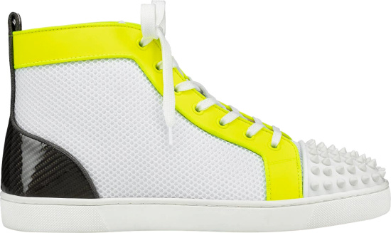 Christian Louboutin White & Yellow Lou Spikes Orlato Sneakers