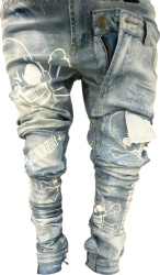 Skull Print Reconstructed Jeans