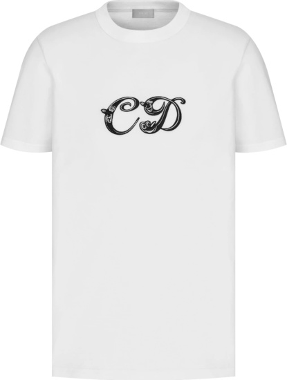 Dior X Kenny Scharf White And Black Cd Logo T Shirt 193j697a0677 C089