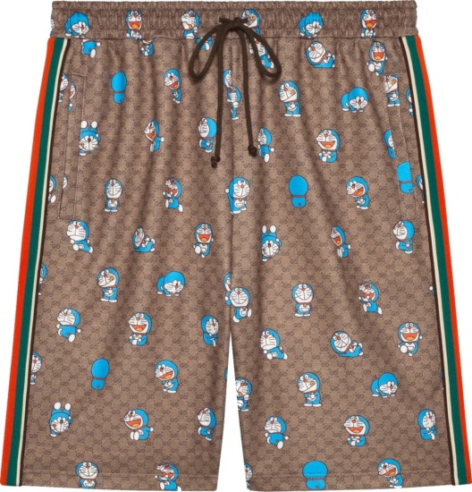 Gucci X Doraemon Beige Gg Fujiko Print Side Stripe Shorts 649062 Zagsh 2165