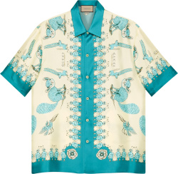 Gucci X Freya Hartas White Annd Blue Print Shirt 654886zagwy4262