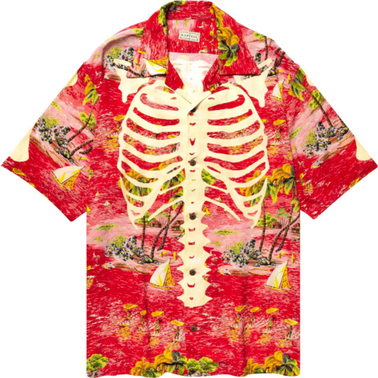 Kapital Red Hawaiian Print & Skeleton Kamehameha Shirt