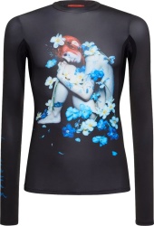 Kusikohc Black And Blue Tinted Flower Girl Print Tight Compression Long Sleeve T Shirt