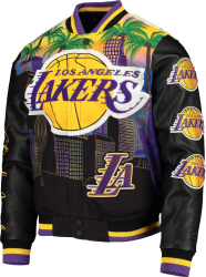 L.A. Lakers Black Leather Palm Tree Varsity Jacket