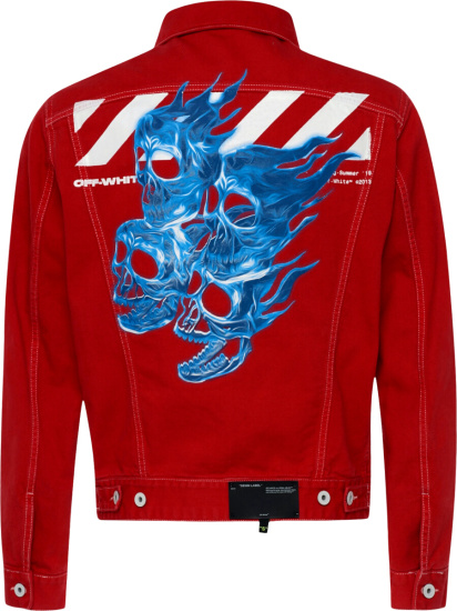 Off White Diag Skulls Graphic Denim Jacket Red Multicolor 2