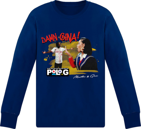 Polo G Blue Long Sleeve 'damn Gina!' Merch T Shirt