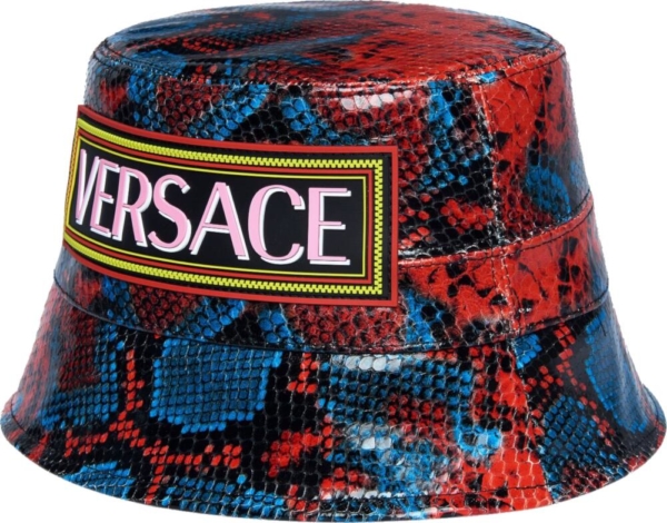 Versace Mock Python Print Leather Bucket Hat