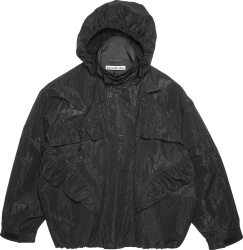 Acne Studios Black Shimmering Nylon Hooded Windbreaker Jacket