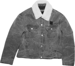 Grey Denim Shearling Collar Jacket