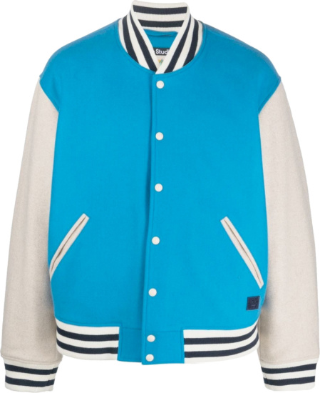 Acne Studios Light Blue And White Sleeve Varsity Jacket