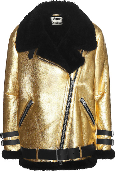 Acne Studios Metallic Gold And Black Fur Sheepskin Jacket