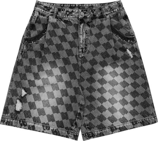 Ader Error Grey Checkered Denim Shorts