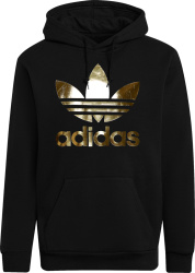 Adidas Black And Metallic Gold Trefoil Logo Hoodie