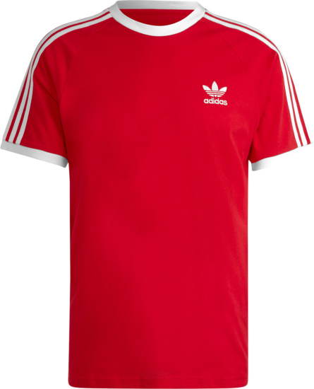 Adidas Originals Red And White Adicolor Classic 3 Stripes Raglan T Shirt Ia4852