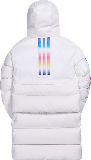 Adidas White And Rainbow Logo Print Convertible Down Jacket