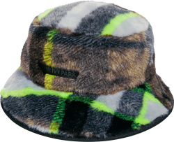 Adidas X Ivy Park Black White Neon Yellow And Brown Check Fur Bucket Hat