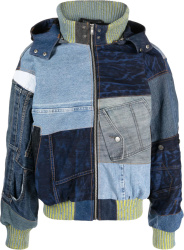 Agr Blue Patchwork Denim Hooded Jacket