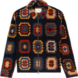 Aime Leon Dore Navy And Multicolor Blanket Knit Shirt Jacket