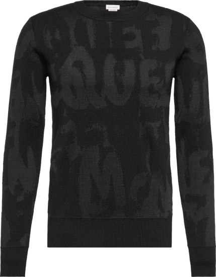 Alexander Mcqueen Black Allover Graffiti Logo Sweater