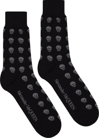 Alexander Mcqueen Black And Allover Grey Skull Socks