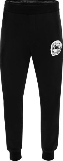 Alexander Mcqueen Black And White Skull Patch Sweatpants