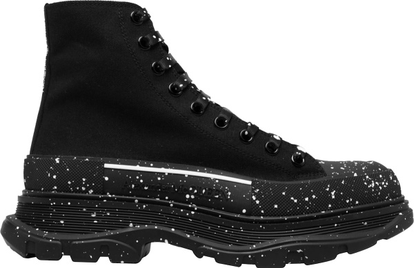 Alexander Mcqueen Black And White Speckled Sole Tread Slick Sneaker Boots