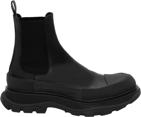 Alexander Mcqueen Black Leather Pull On Tread Slick Boots