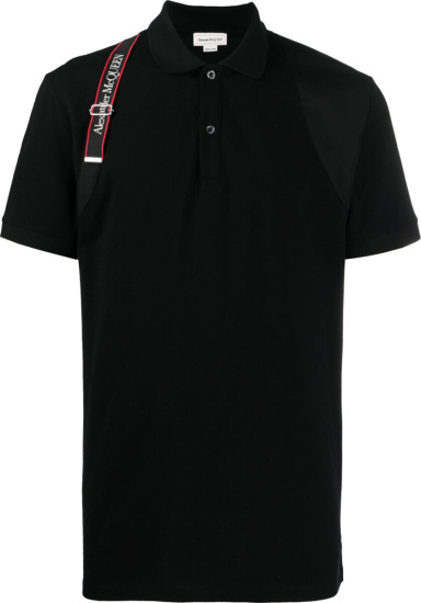 Alexander Mcqueen Black Logo Harness Strap Polo Shirt