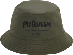 Alexander Mcqueen Olive Green And Black Graffiti Logo Bucket Hat