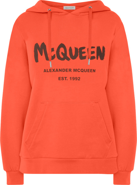 Alexander Mcqueen Orange Graffiti Logo Hoodie