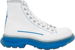 Alexander Mcqueen White And Light Blue Clear Sole Tread Slick Boots