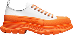 Alexander Mcqueen White And Orange Low Top Tread Slick Sneakers
