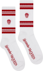 Alexander Mcqueen White And Red Stripe Skull Socks