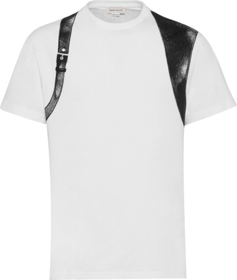 Alexander Mcqueen White Leather Harness Print T Shirt