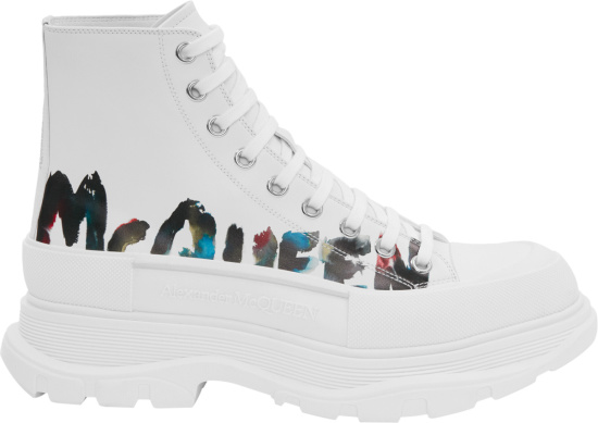 Alexander Mcqueen White Watercolor Logo Tread Slick Sneaker Boots