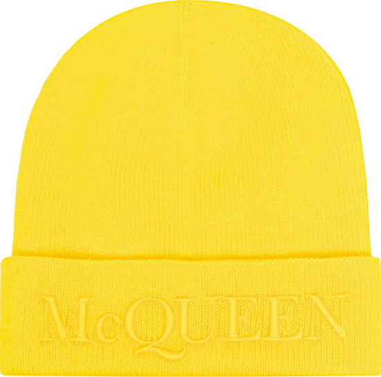 Alexander Mcqueen Yellow Mcqueen Logo Knit Beanie Hat